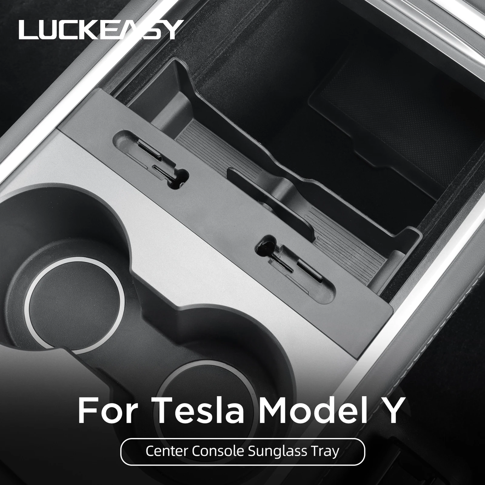 

LUCKEASY for Tesla Model Y 2024 Central Console Glasses Storage Box Sunglasses Storage Tray Automotive Interior Accessories 1pc