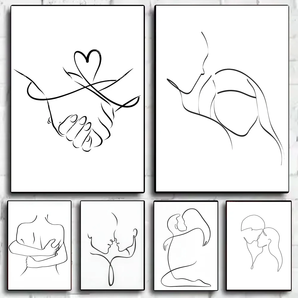 

Black White Couple Line Self-adhesive Art Poster HD art sticky wall waterproof home living room bedroom bar aesthetic decoration