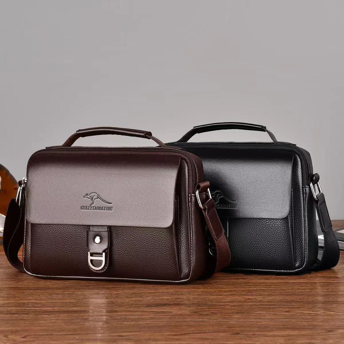 Small Male Shoulder Briefcase for Man Pu Leather Tote Handbag Porter Messenger Satchels Crossbody Square Side iPad Pouch Bag