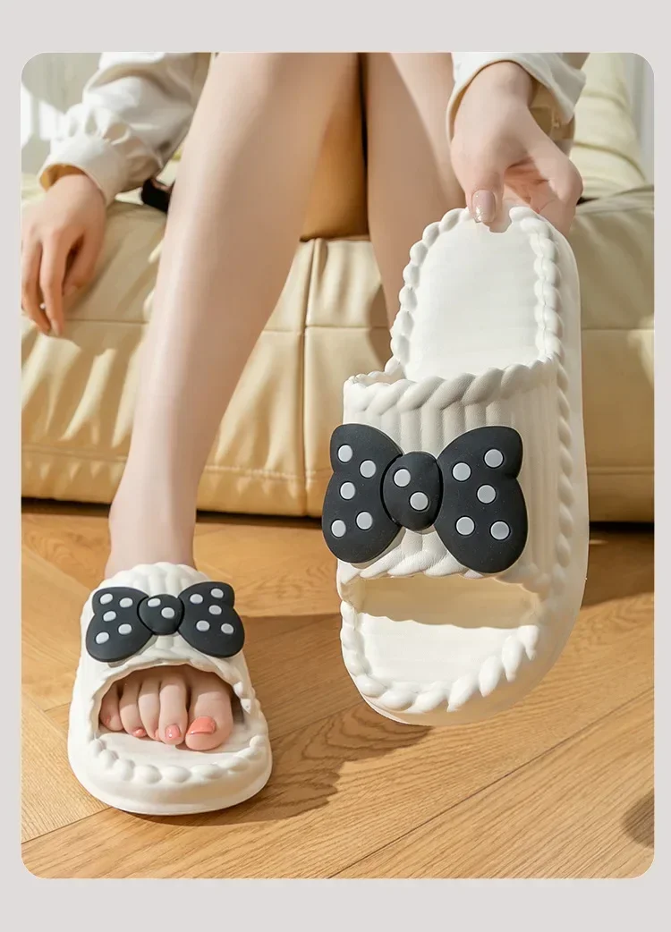 Home Cloud slippers Women puppy sandals bow Big eyes Flip flops Cartoon Soft beach non slip house shoes Men platform women slide