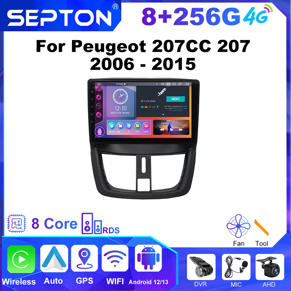 

SEPTON Car Radio Android for Peugeot 207CC 207 2006 - 2015 Navigation GPS Multimedia Player Carplay 4G Net 2Din Autoradio 2 Din