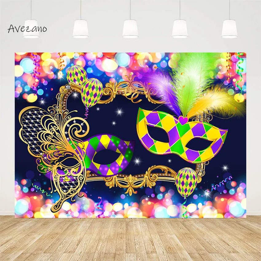 Avezano Backgrounds for Photography Masquerade Mask Jewellery Feather Glitter Backdrop Photo Studio Adult Party Banner Decor