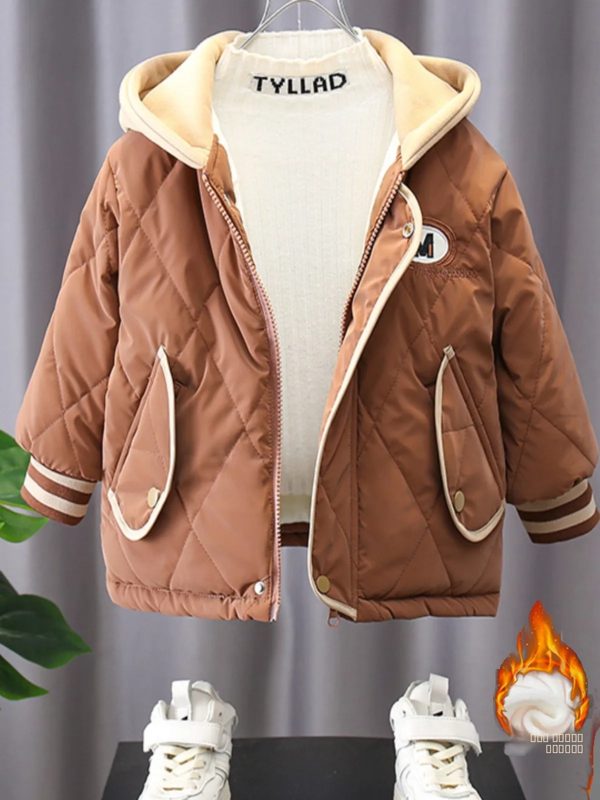 جايت بيسبول مبطن من Faionable Fce للأولاد ملابس رياضية عصرية بقلنسوة معطف قطني دافئ ملابس غير رسمية شبابية من نسيج الخيزران #2