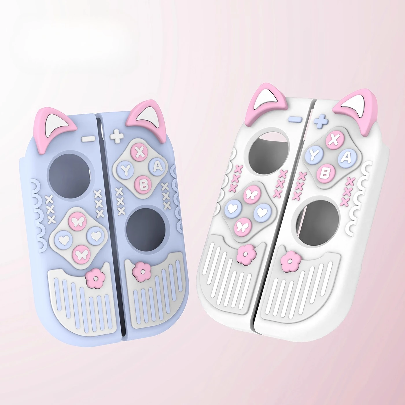 حافظة حماية صلبة صغيرة الحجم لجهاز نينتندو سويتش / OLED / سويتش 2 - غطاء حماية بمقبض من السيليكون، غطاء أذن القطة Joycon