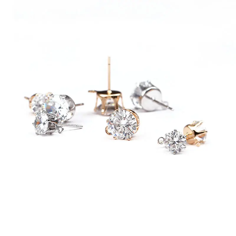 20PCS 6MM 8MM 18K Gold Color Plated Brass with Zircon Round with Hanging Hole Stud Earrings Diy Jewelry Findings Accessories
