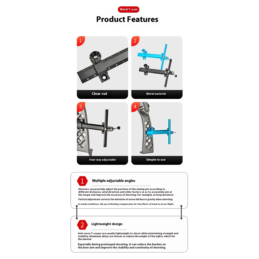6-Zoll-Bogenschießen-Recurve-Bogenvisier, verstellbare T-Form, Recurve-Bogenvisier, Schießvisier für Outdoor-Schießen, Jagdzubehör