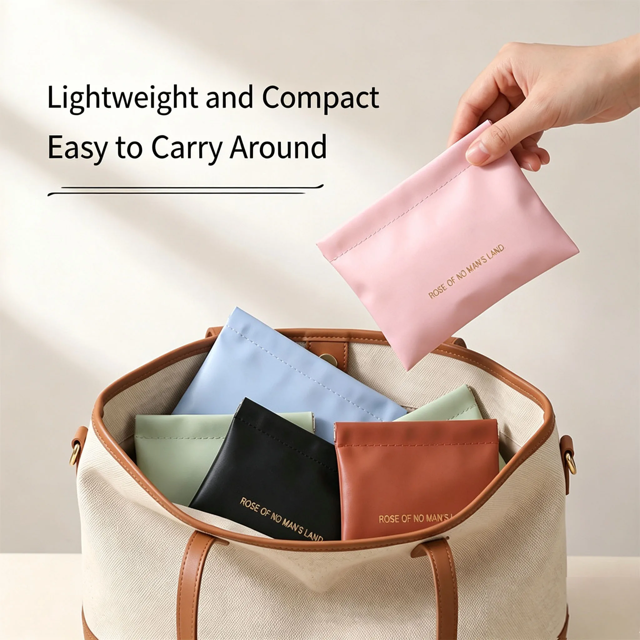 2Pcs Self‑Closing Snap Storage Pouches, Large & Small Faux Leather Mini Makeup Bag, Portable Travel Jewelry Earbud Lipstick Coin