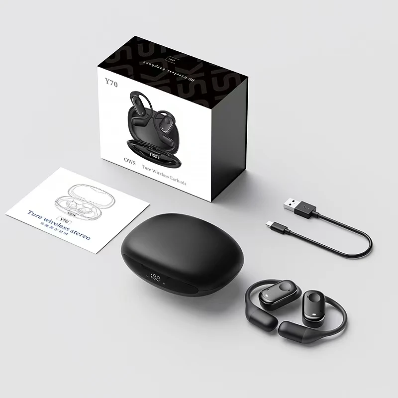 Open-Ear Headphones with Stable Comfort & Hi-Res Sound Pure Bass Boost Bluetooth 5.3 Earbuds OWS Wireless Headphones for Sports