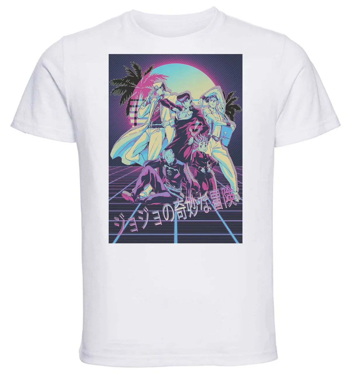 

Футболка унисекс белая Vaporwave в стиле 80-х годов невероятные приключения Джоджо с бриллиантами небьющиеся персонажи