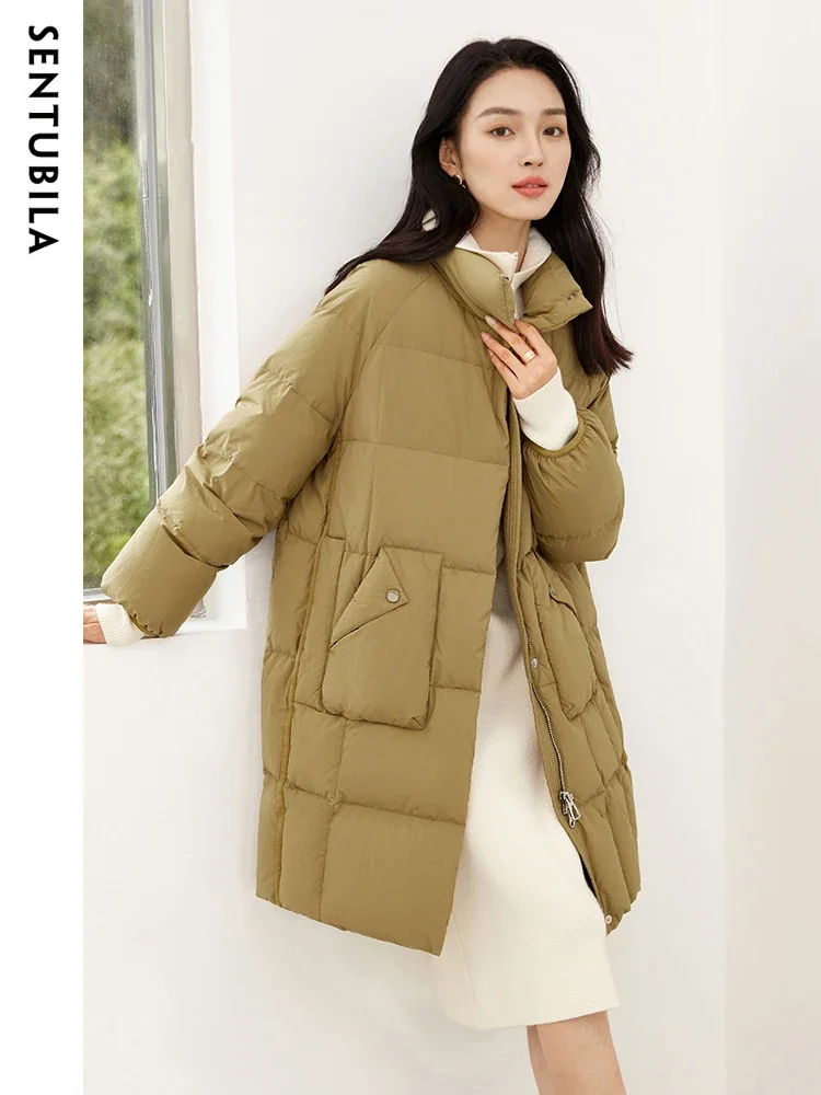 

SENTUBILA Women Long Puffer Down Coats Mid Length Winter Outerwears 2024 Windproof Warm Classic Khaki Overcoats W44Y58519X