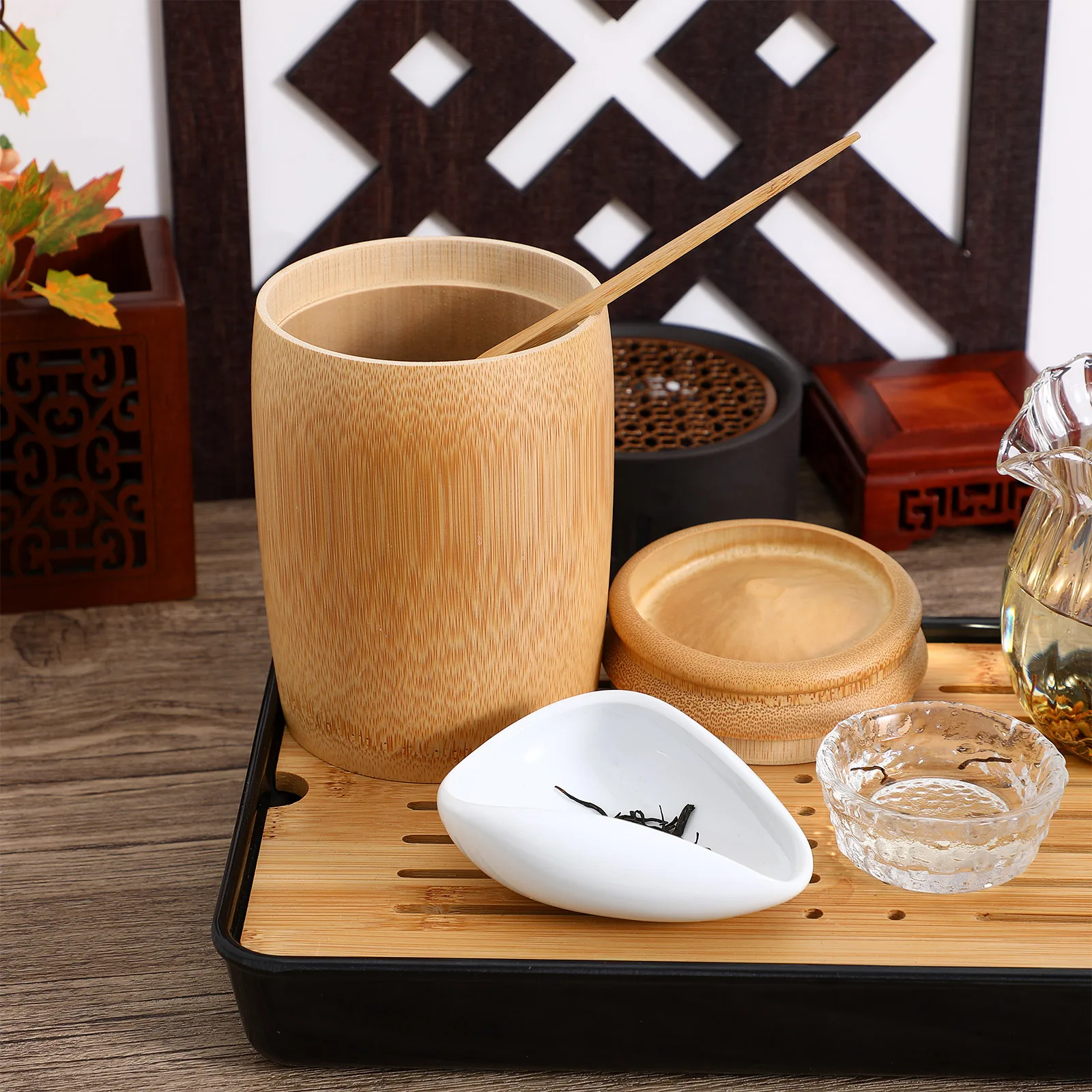 

1pc Bamboo Tea Containers Eco Friendly Sealed Canister for Storing Tea Coffee Flour Sugar Nuts Grains Home Office Cafe Pantry