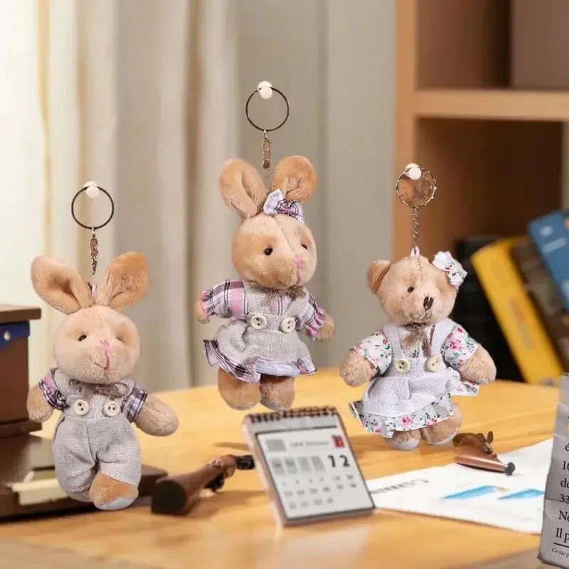 Soft Touch Little Bear Plush Doll Keychain, Stuffed Rabbit Couple Pendant, Bag Accent, Ideal Backpack Hanging Decorative Gift