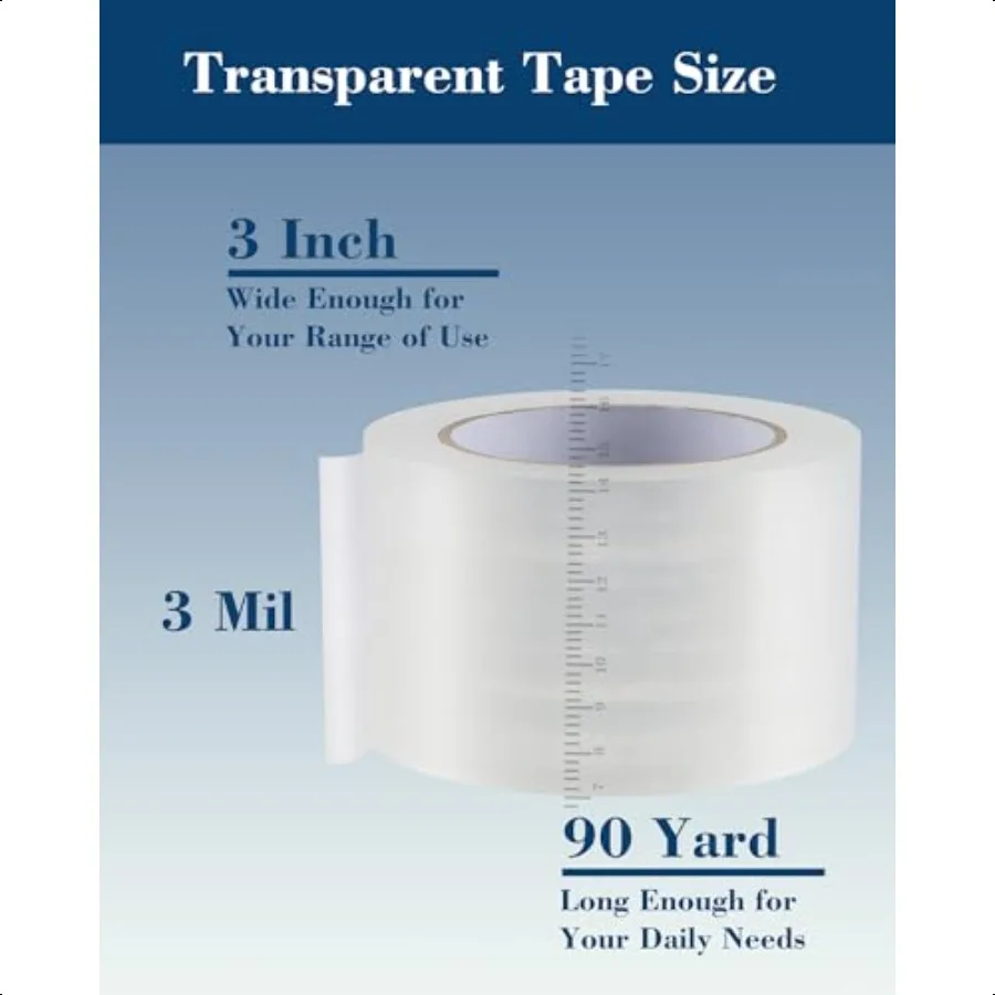 شريط تعبئة عالي التحمل 12 لفة شريط تغليف عريض 3 بوصة. × 90 ياردة. إعادة تعبئة شريط تغليف الكرتون السميك والواضح من الدرجة التجارية