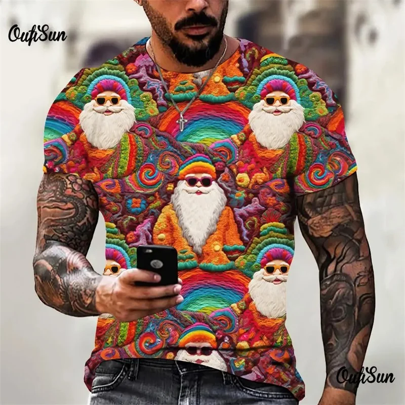 3D Digital Men's Christmas T-shirt Clothing Short Sleeve O-neck Santa Claus Graphic Oversized Tees Tops Streetwear Ropa Hombre