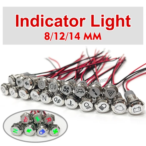 8/12/14MM impermeable símbolo led indicador luz 12V 24V indicador de metal de plata girar señal piloto luz con alambre coche tablero de mando