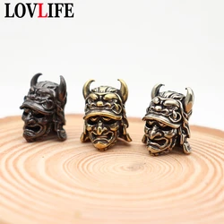 Japanese Eagle Nose Samurai Helmet Brass Knife Bead Woven Paracord Keychain Lanyard Pendant Outdoor EDC DIY Hangings Accessories