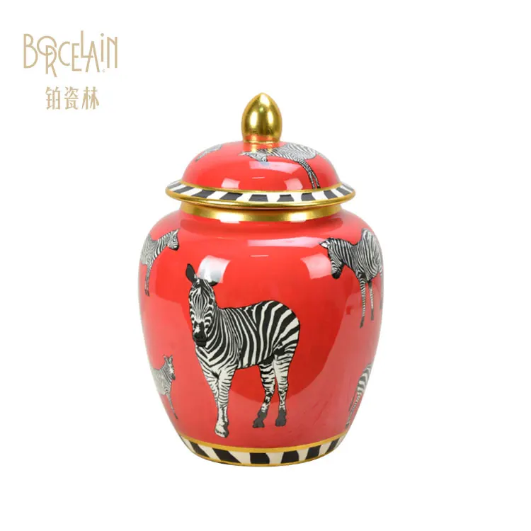Chinese Style zebra Pattern and Red Living Room Ceramics Table Lamp Base