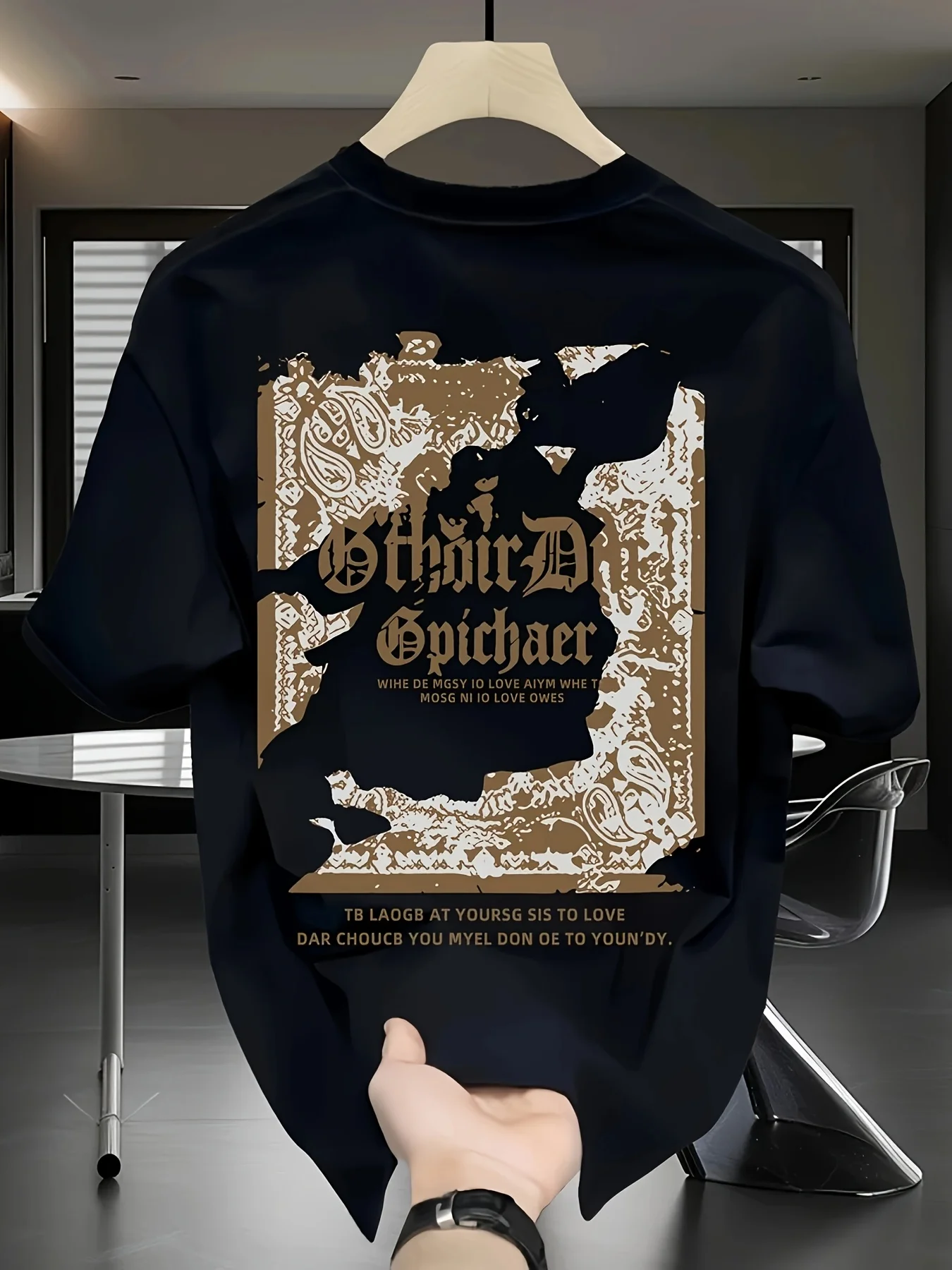 Summer Fashion Individuality Gothic Print 100% Cotton Trendy Men T-shirt Daily Outdoor Sports Casual Loose Street Short-sleeve
