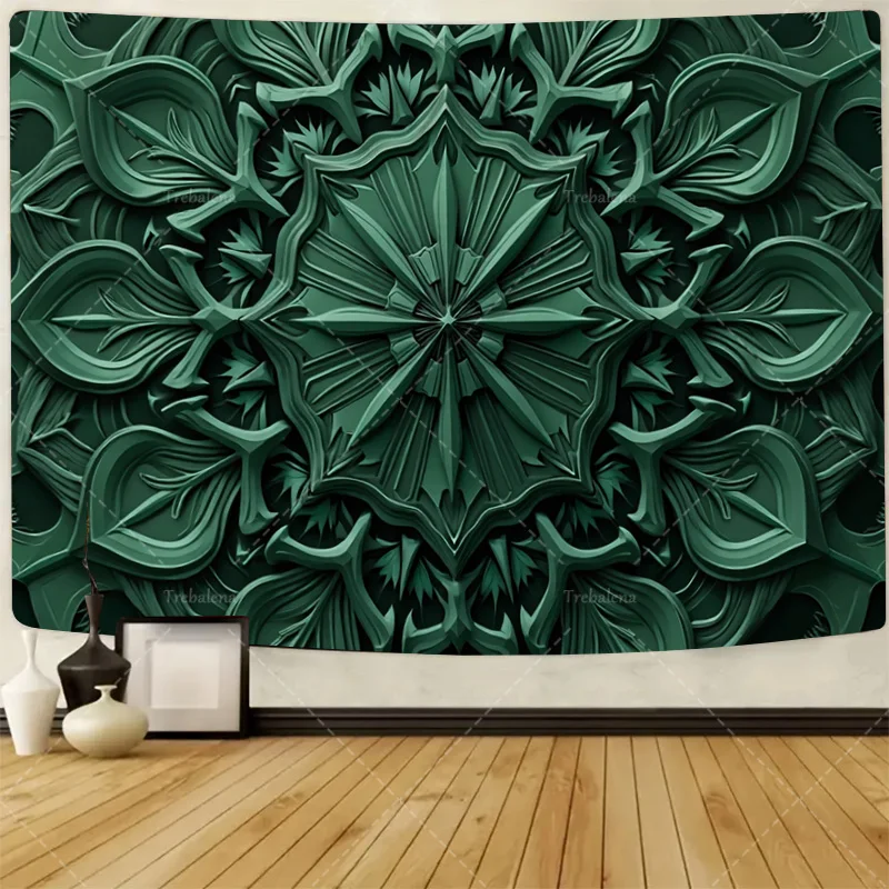 

1pc Wall Tapestry Elegant Green Floral Mandala Tapestry for Boho Living Room Decor