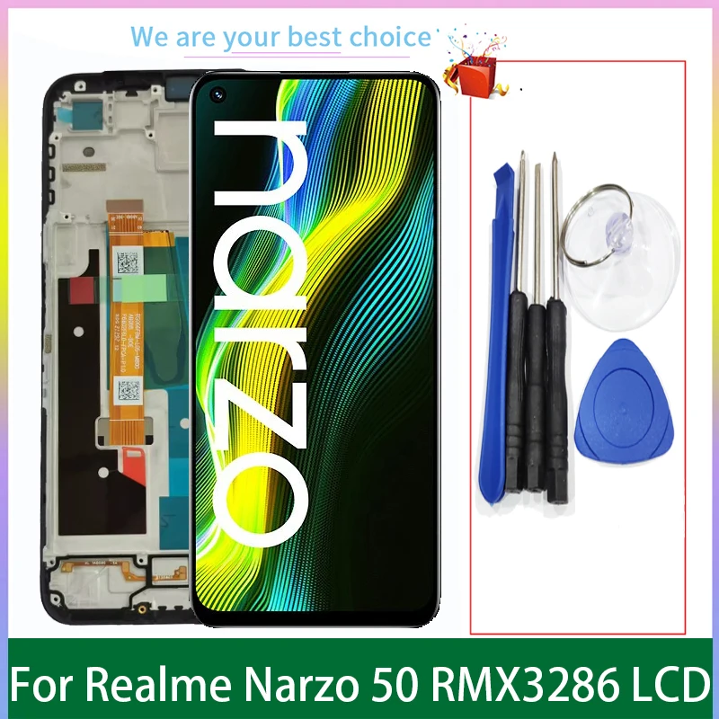 Écran LCD d\'origine avec cadre pour Realme Narzo 50, modèles d\'écran tactile, pièces de rechange de Hébergements eur de panneau, RMX3286, 6.6 pouces