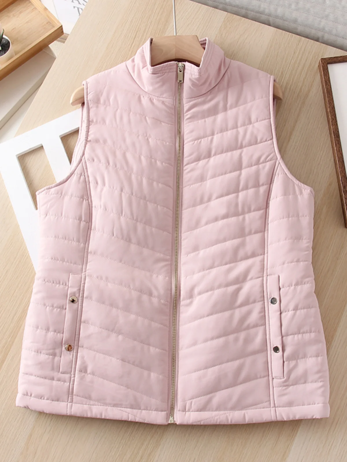 

Winter New plus Size Pure Color Stand Collar Lightweight Cotton Vest Women Base Layer Jaet Outerwear Vast Hao Fei