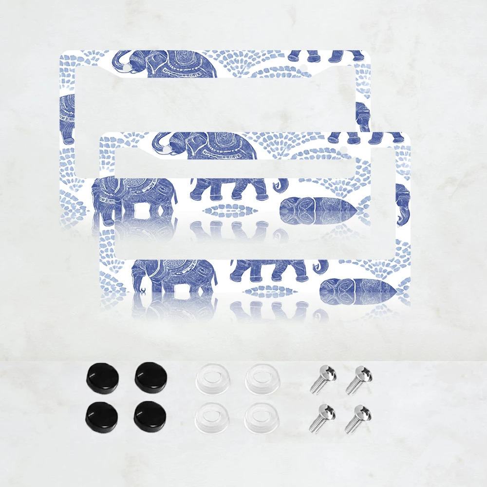 

2 шт. рамки для номерных знаков с 2 отверстиями, дизайн «Синий слон», алюминиевые, 6x12 дюймов, с винтами, стандартный размер для США, Канады, Мексики