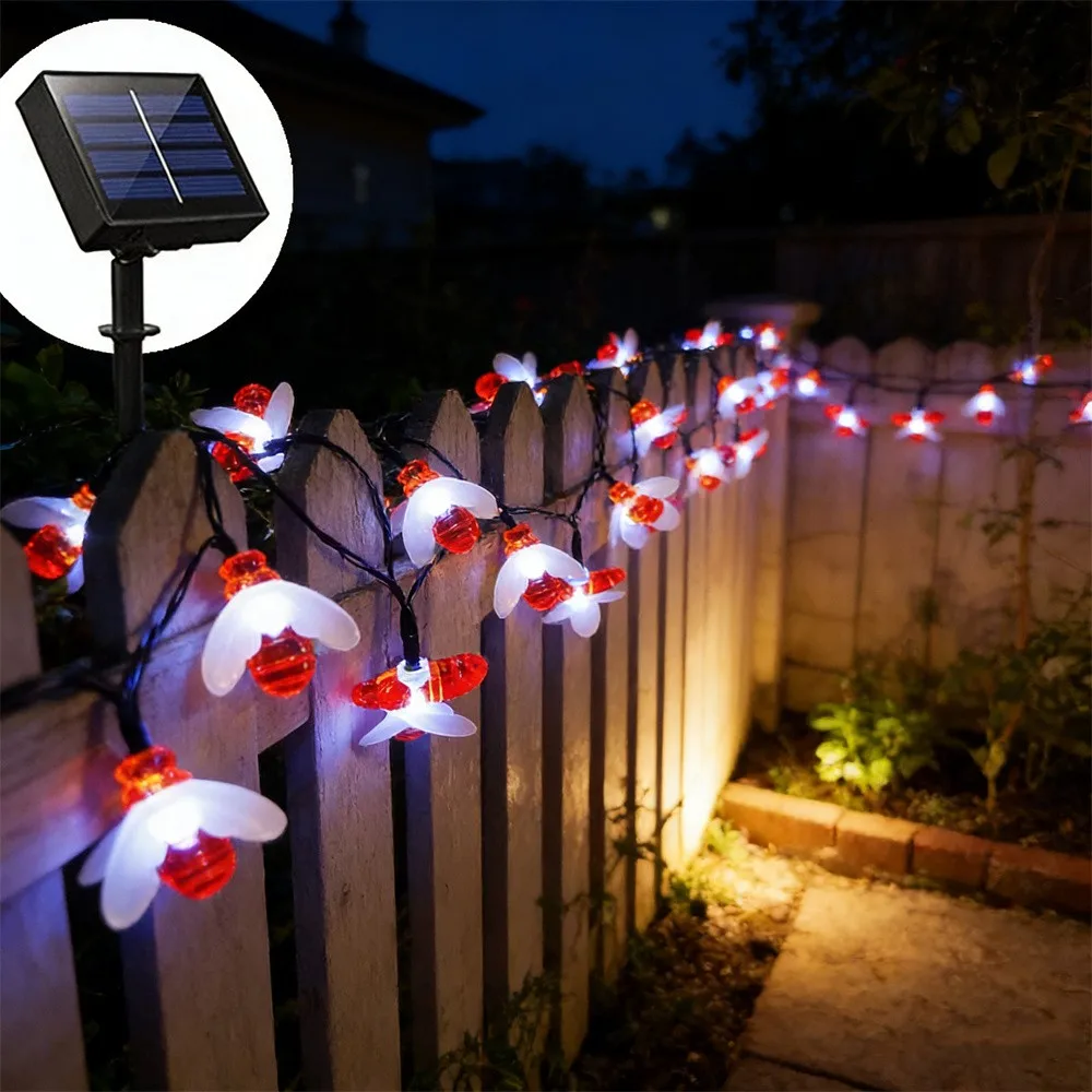 

Solar String Light LED Cute Bee Outdoor Light Wedding Home Garden Patio Party Christmas Tree Honeybee Starry Fairy Decor Lamp