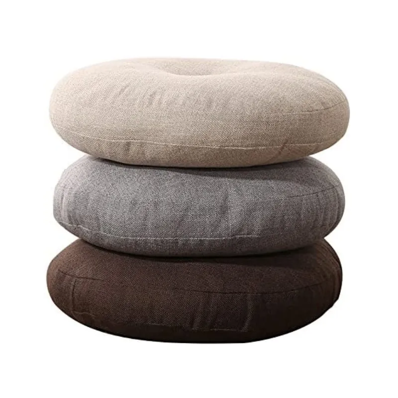 Inyahome Natural Linen Round Floor Pillow Seating Cushion with Removable Zippered Cover Room Décor Pouf for Meditation Yoga Grey
