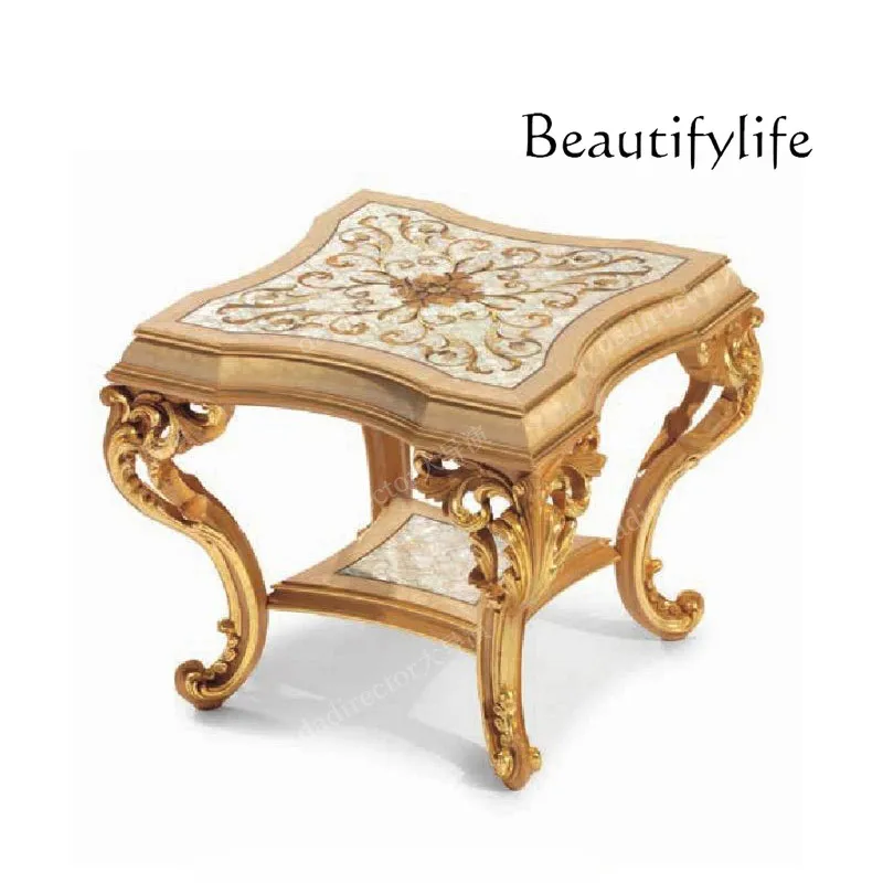 European luxury shell parquet coffee table carved French court living room solid wood tea table