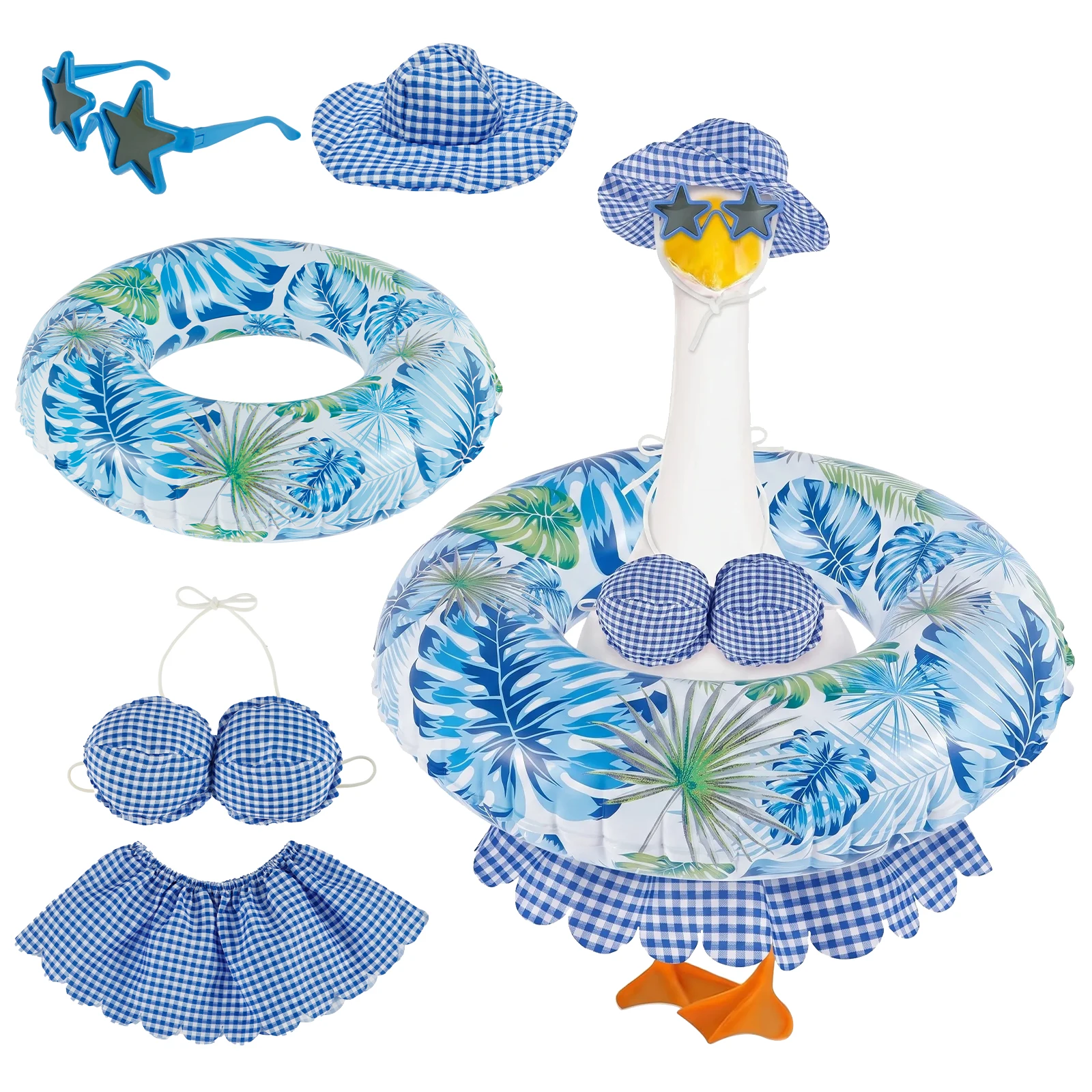 Summer Porch Goose Bikini Outfit Decorative 23 Inch Lawn Goose Costume Fun Garden Statue Dress Up Clothes with Sunglasses Swim