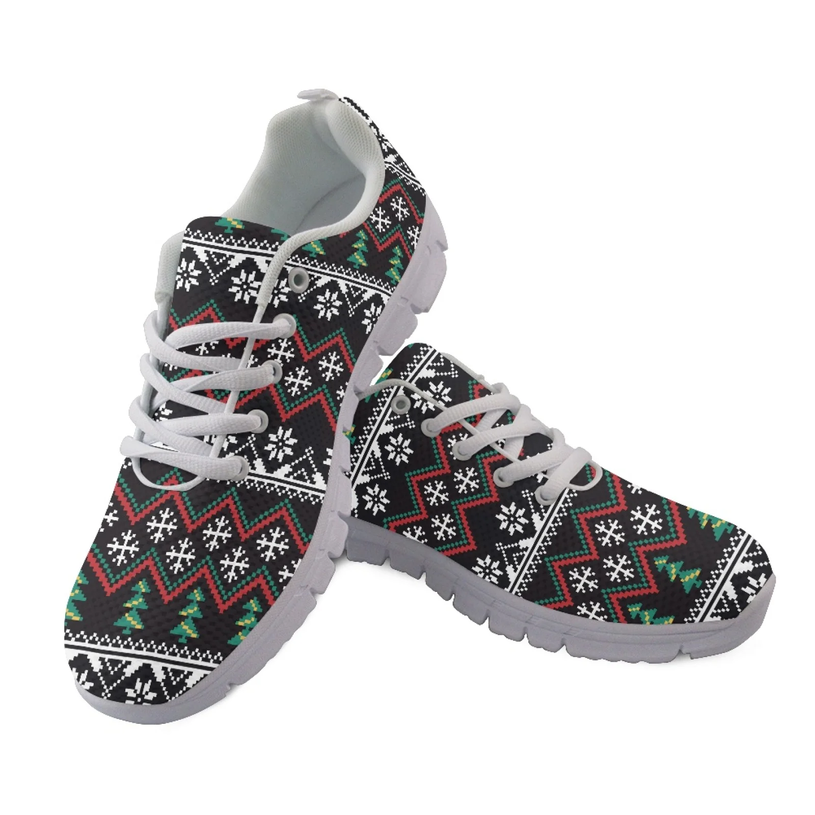 Coloranimal Christmas Sport Running Shoes Featuring Festive Fair Isle, Mesh EVA Sole Breathable Trainers for Outdoor Walking