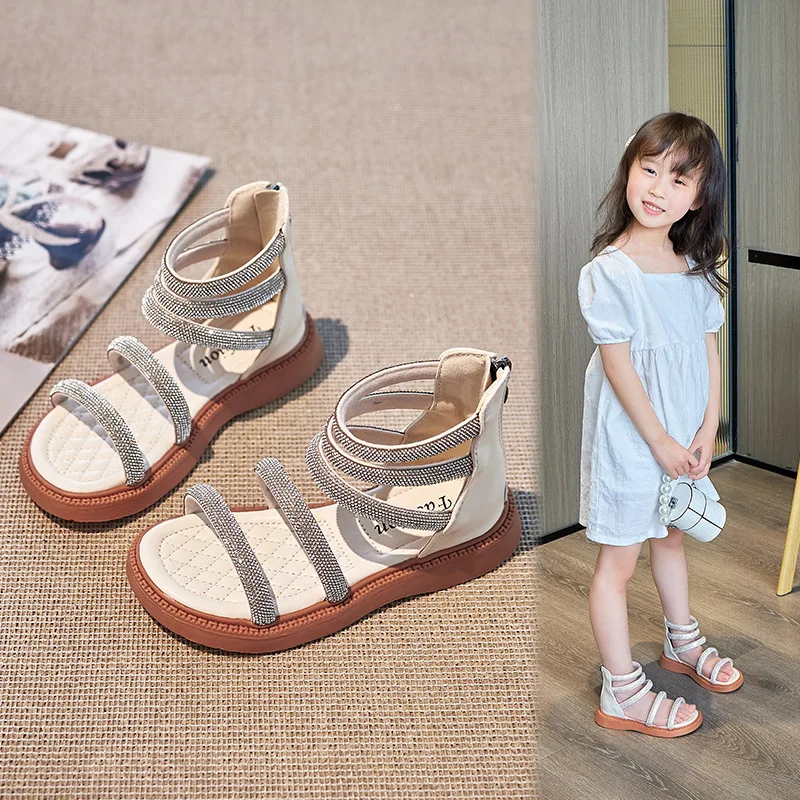 

Rhinestones Open-toe Classic Beautiful Party Wedding Princess Shoes Summer PU New Children's Sandals for Girls