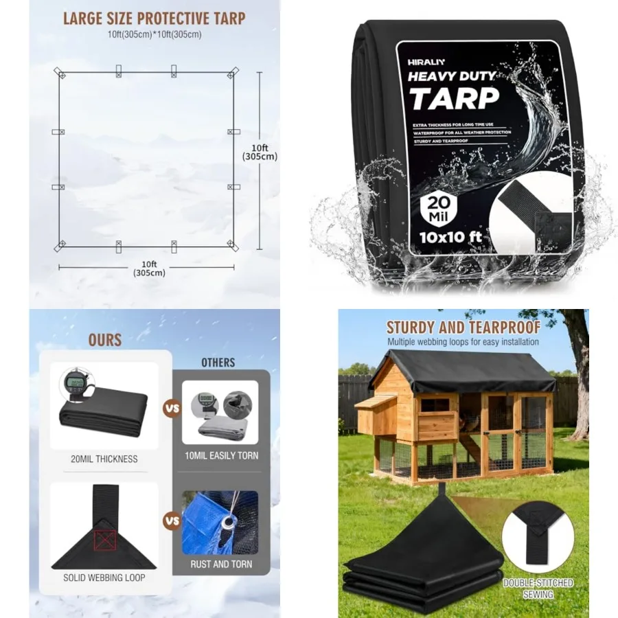20 Mil Heavy Duty Waterproof Tarp, Tarpaulin with Reinforced Webbing Loops, Multipurpose Oxford Fabric Tarp for Firewood, Roof,