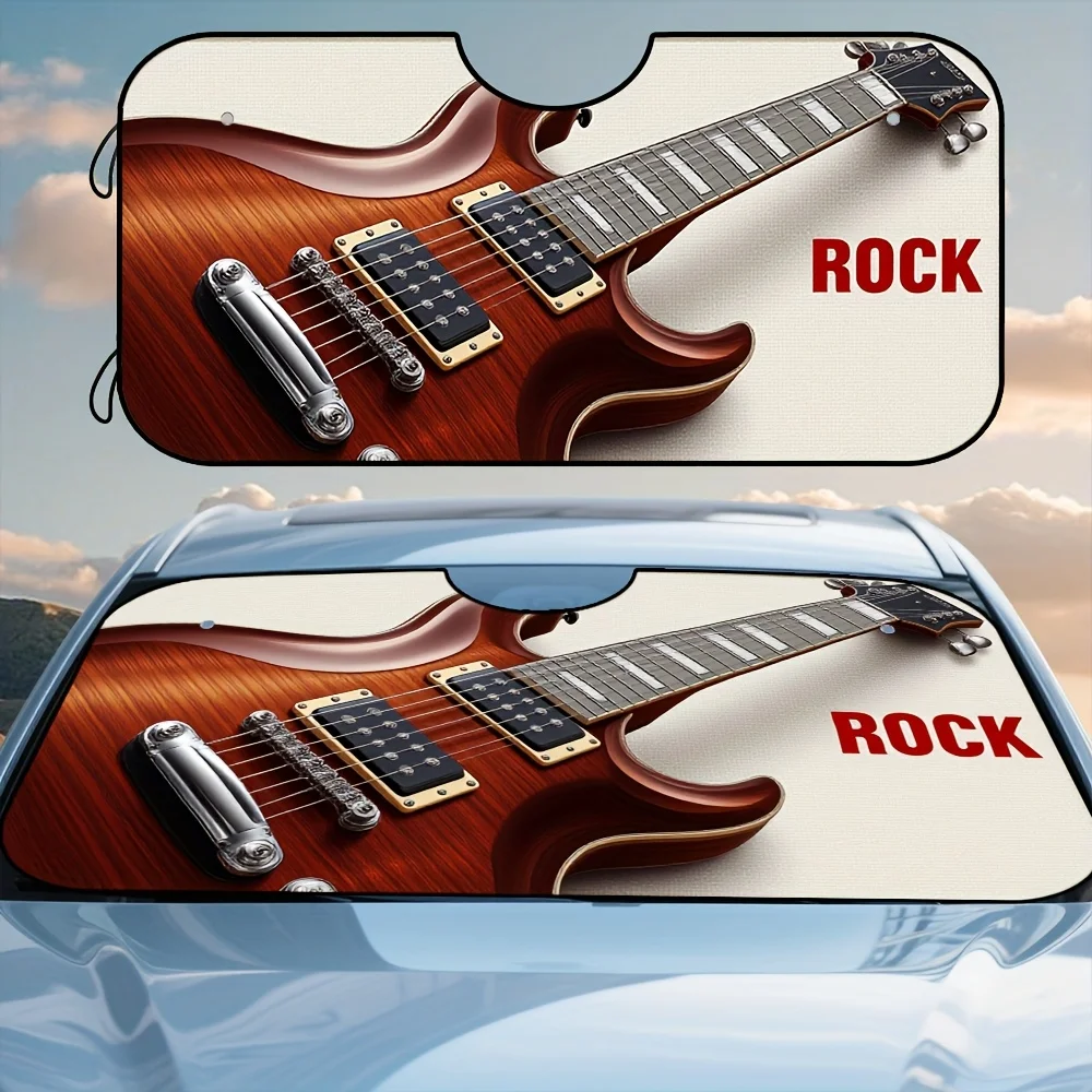 

1pc, Vibrant Vintage Rock Guitar Music Poster Print Car Windshield Sunshade, Great For Scenic Road Trips, Campsites, And Resort