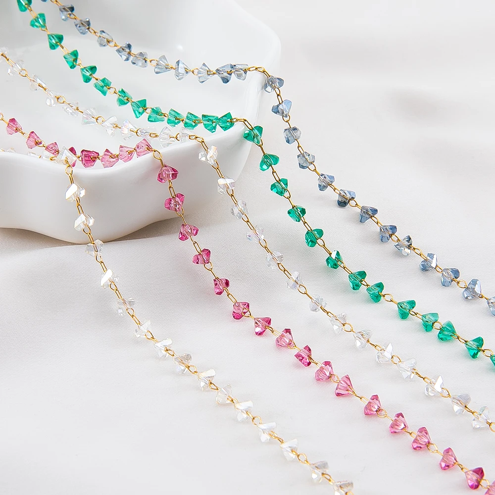 

0.5/1/2M/Lot Irregular Triangular Glass Stainless Steel O-shaped Chains For DIY Necklace Bracelet Materials Color Preservation