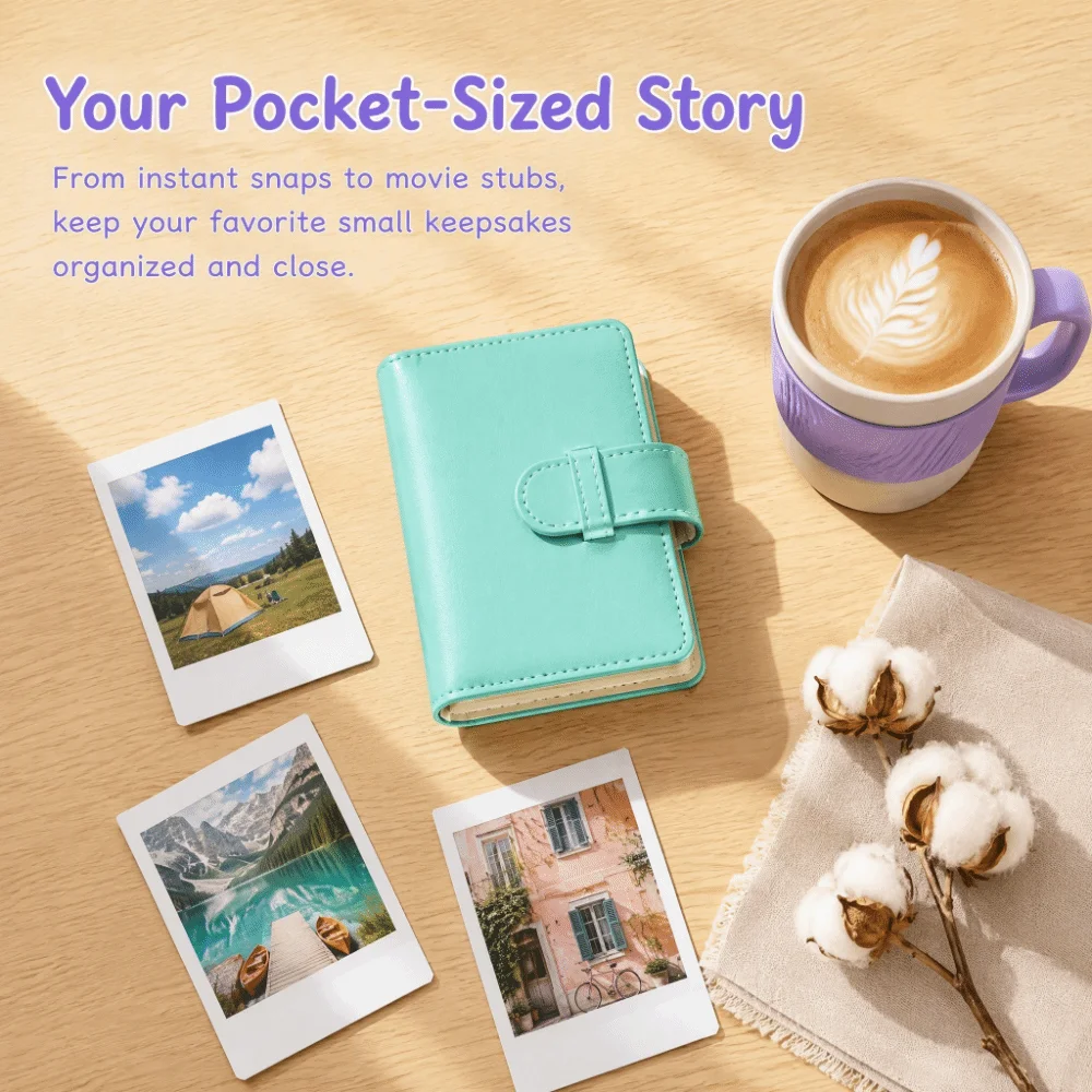 28 Pockets Instant Camera Photo Album PU Leather Ring Closure Pocket Album Portable Lightweight Picture Holder Daily Photos