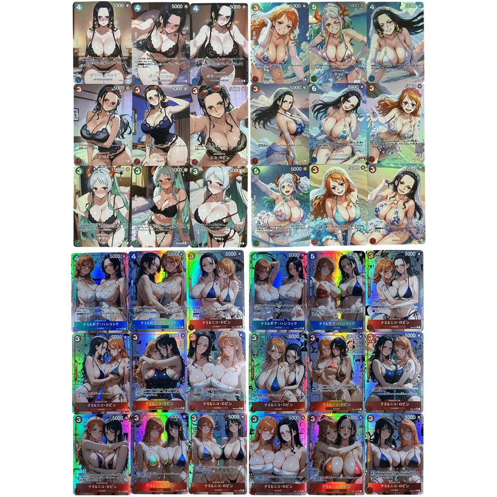 

9Pcs/set Waifu Anime Sexy OPCG Collection Card Vinsmoke Reiju Nami Yamato Boa Hancock Big Breasts Girl Card Refractive Flash