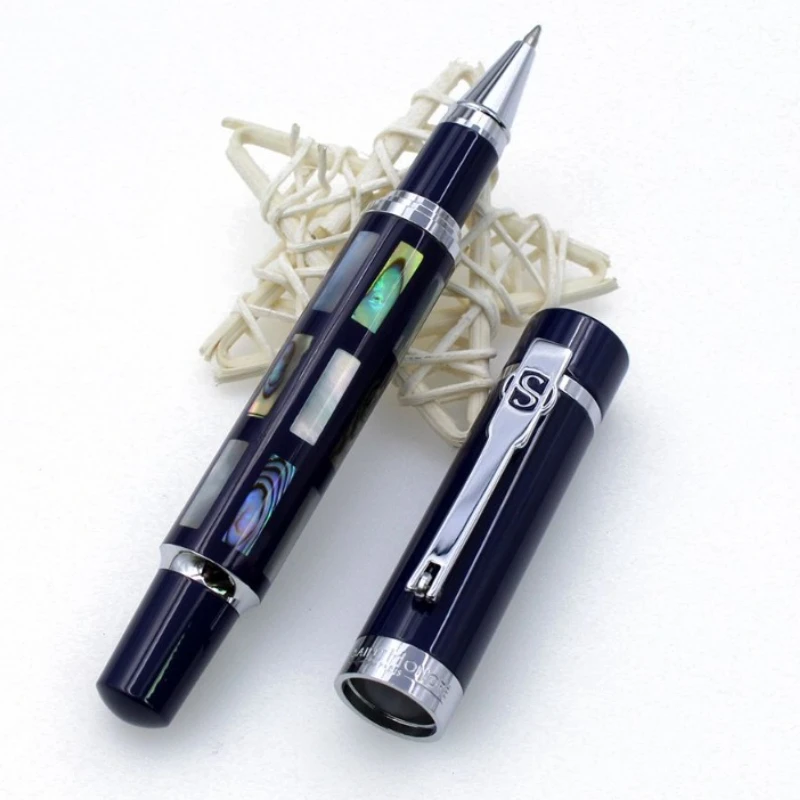 

Luxurious Shell Carving Ballpoint Pens Black Deep Blue Colors 0.7MM Nib Brass Rollerball Pen School Supplies Art Supplies Pens