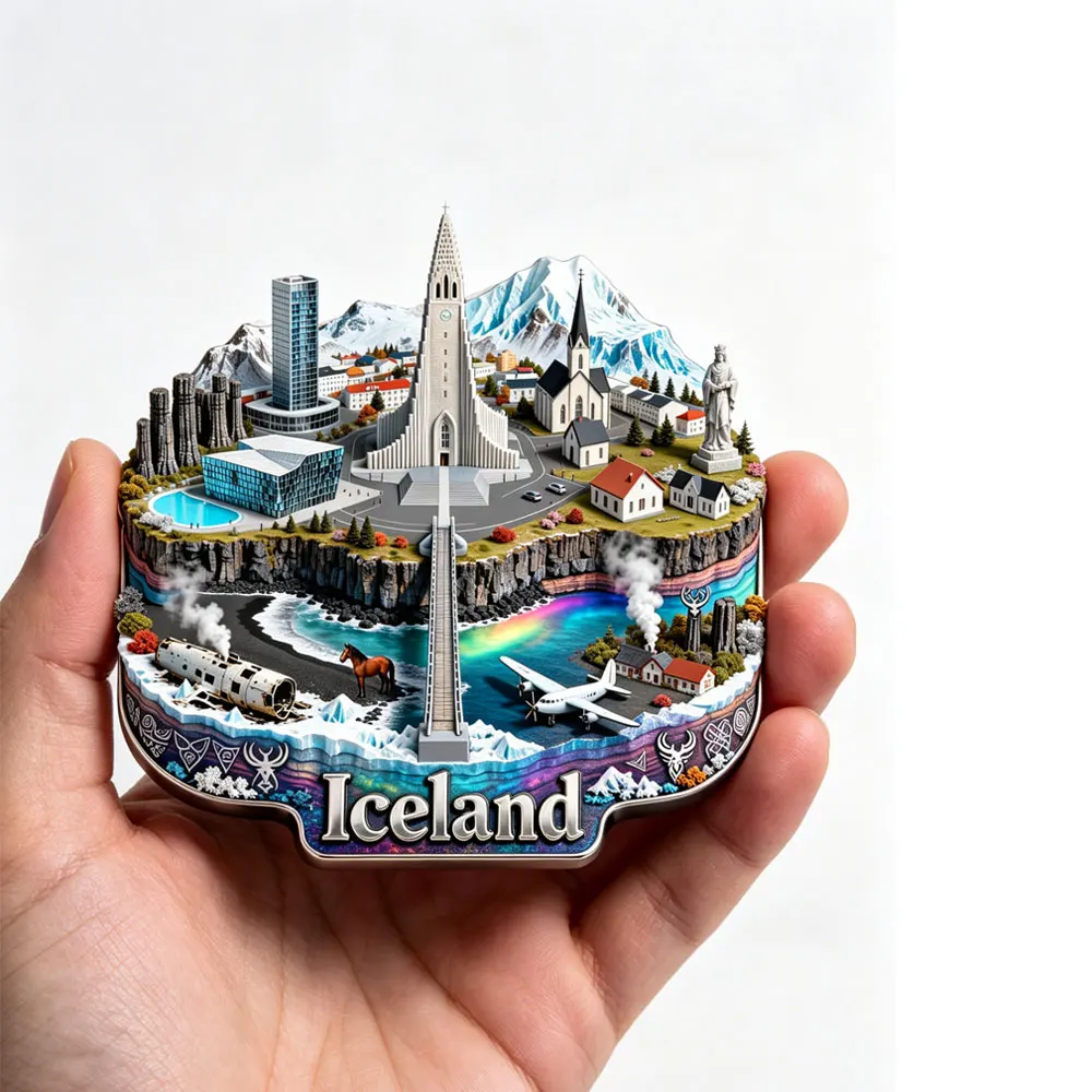 Iceland Metal Refrigerator Magnet3D Embossed Travel Souvenirs Travel Scenery Creative Home Decoration Gift for Kitchen Fridge