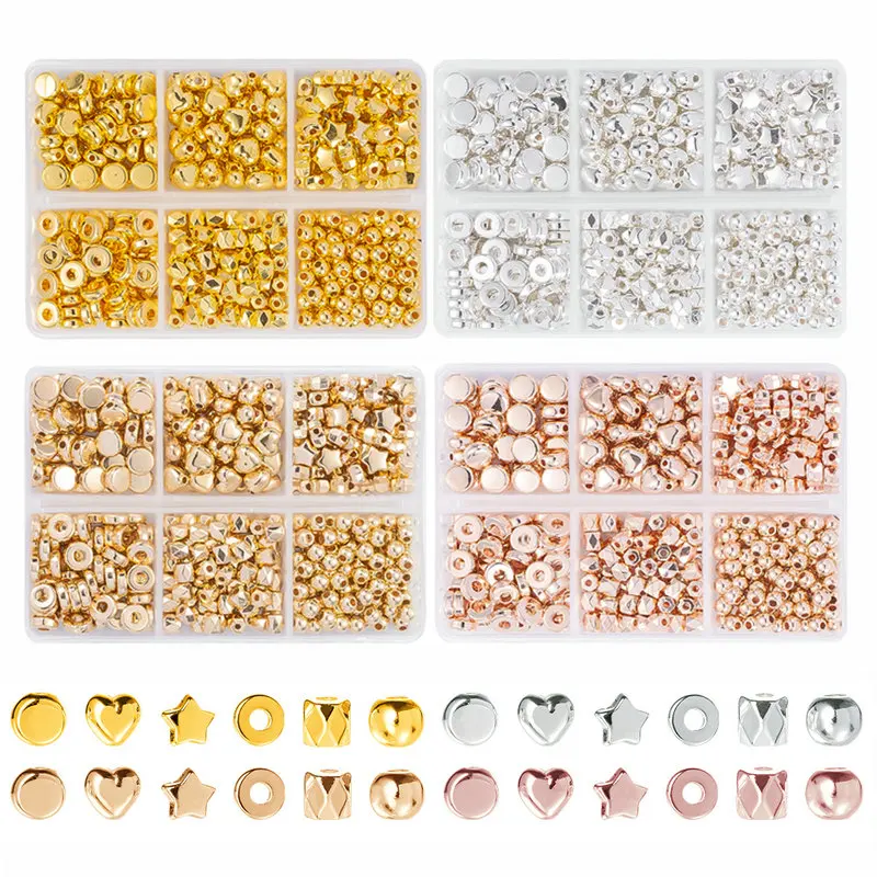 4 Colors CCB Spacer Beads Kit 6 Styles Assorted Round Star Gold Beads for DIY Bracelet Necklace Jewelry Making Craft