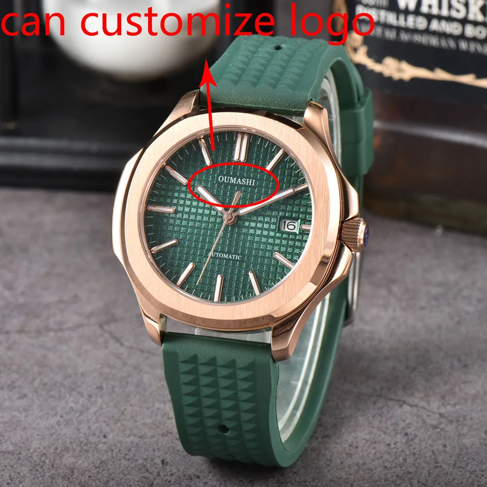 40mm NH35 スポーツ自動巻き腕時計、日本製純正 NH35/NH70 ムーブメント、ラバーストラップ 5167R-001、ロゴのカスタマイズ可能