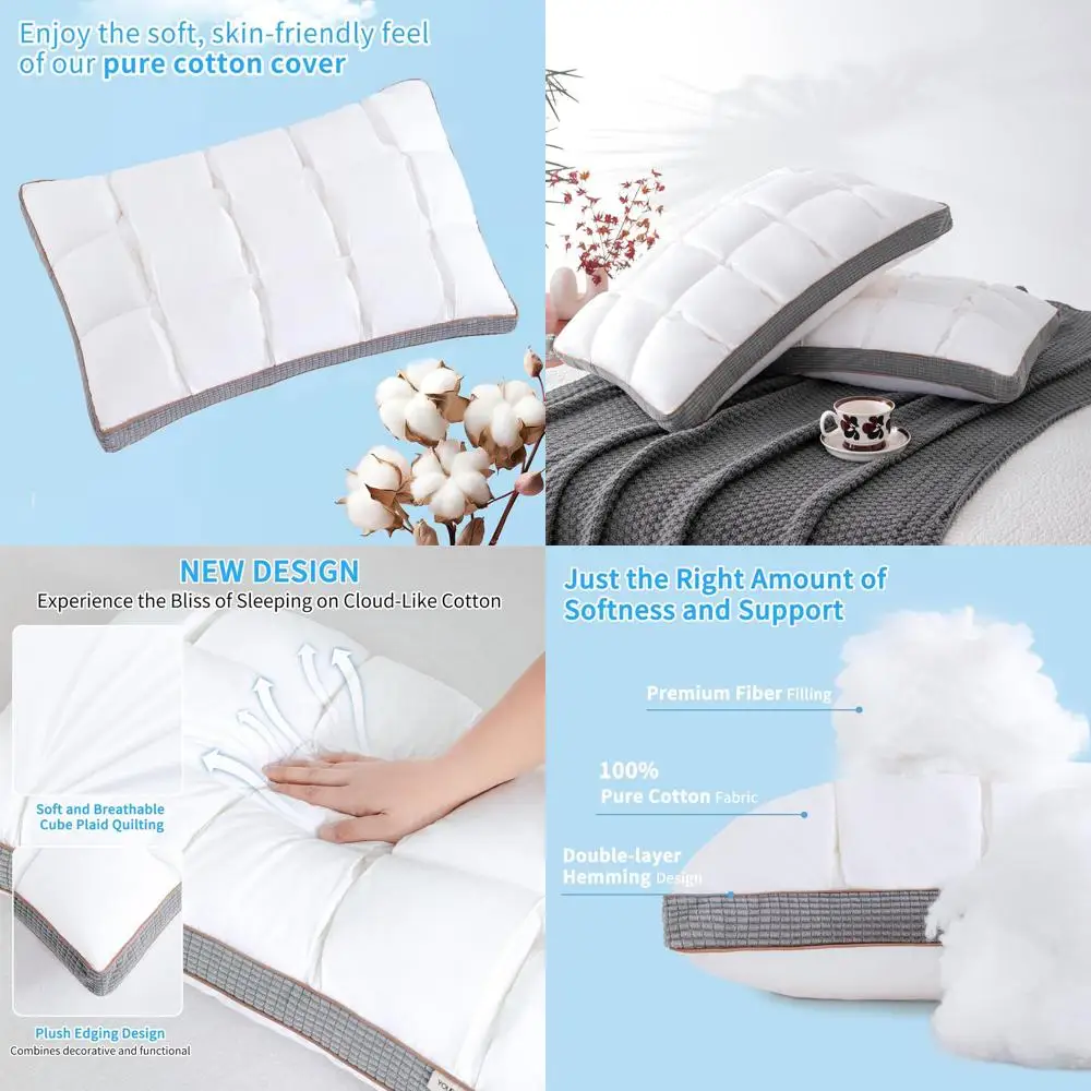 

Набор подушек Queen Size с мягкой поддержкой, 2 шт., гипоаллергенные наволочки из хлопка, роскошный комфорт для кровати или гостиной (белый)