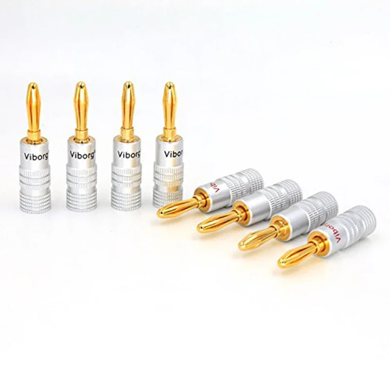 

16pcs Viborg High End 4MM 24K Gold-Plated Screws Locking Banana Plug Connectors for Speaker Cable + Heat Shrink