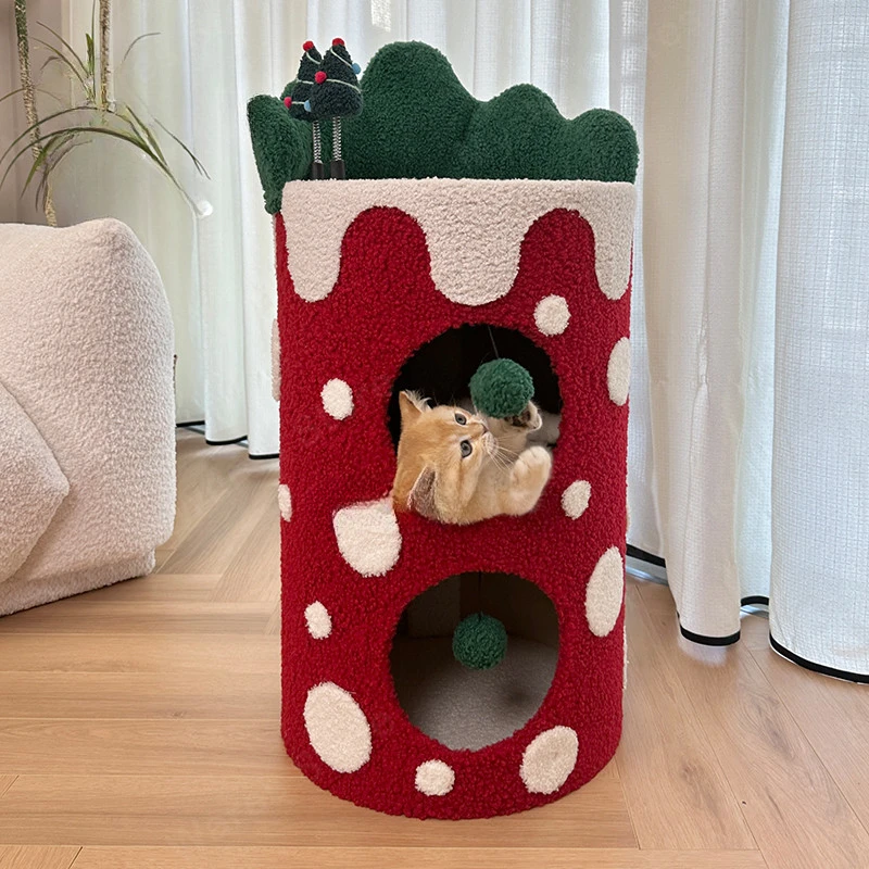 Christmas bucket cat nest double layer winter warm cat escape house four seasons universal security cat rack