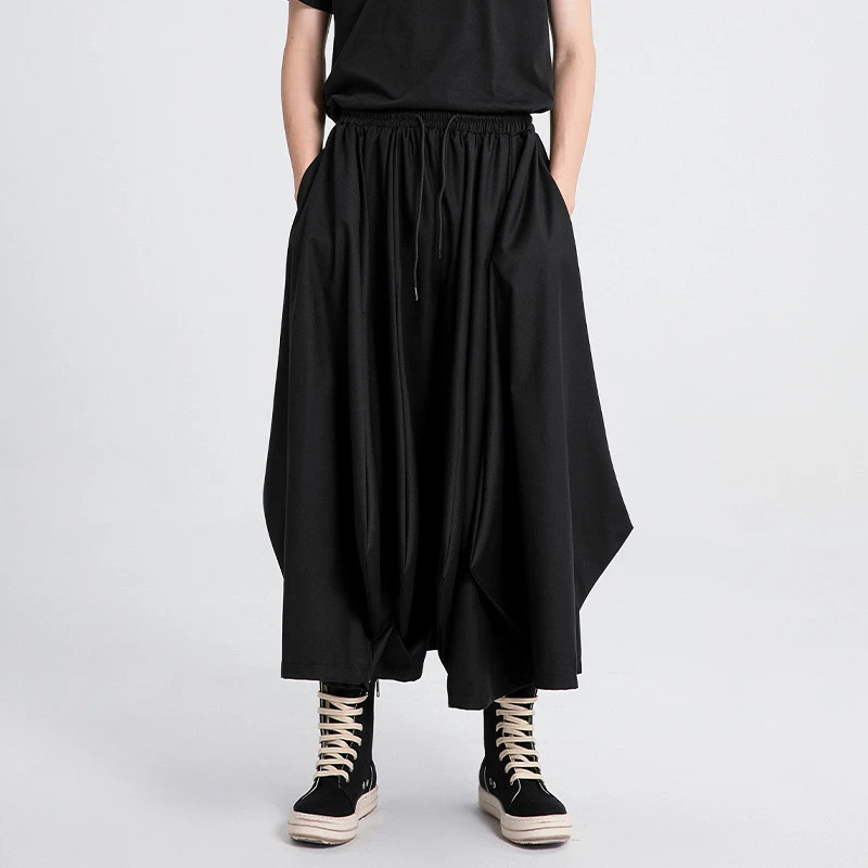 

Men'S Casual Pants, Dark-Toned Irregular Wide-Leg Pants, Lace-Up Loose Slimming Skirt-Pants, Irregular Men'S Trousers