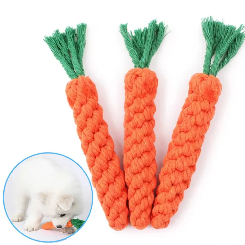 

5Pcs 22cmCarrot Dog Bite Rope Dog Toys Safe Durable Braided Bite Dog Chew Toys Resistant Puppy Molar Cleaning Teeth Cotton Rope