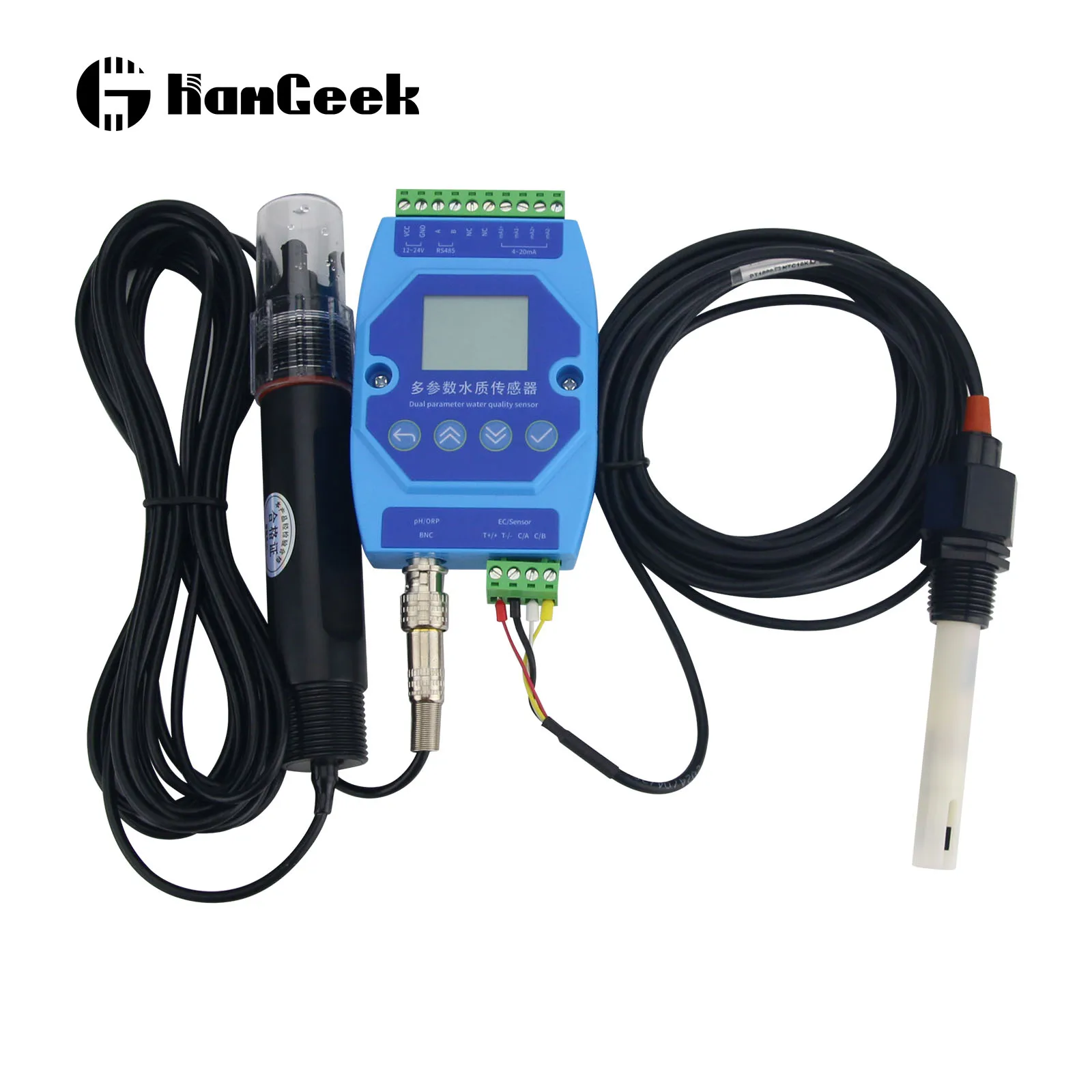 

HamGeek PH EC Temp Meter PH and EC Meter Water Quality Online Sensor w/ Screen and DIN Rail Module Enclosure
