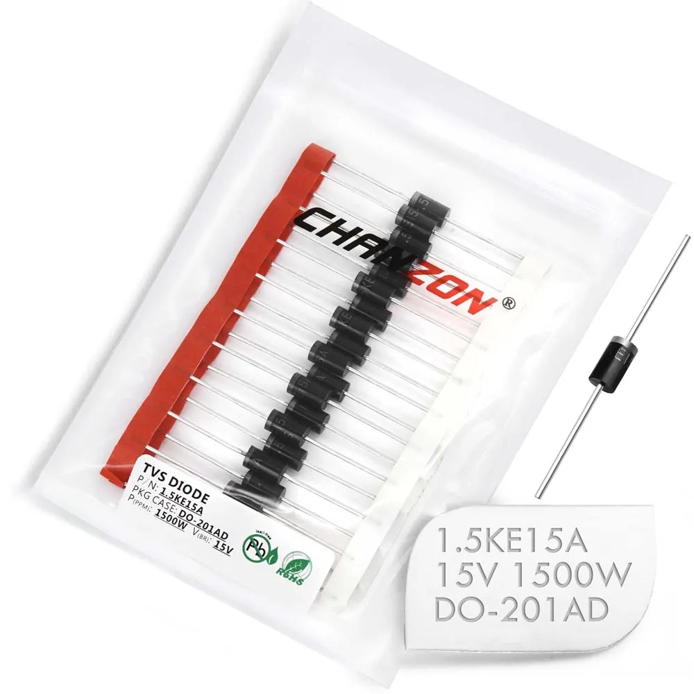 20 Pcs TVS Diodes 1.5KE15A 1.5KE15 1500W 15V DO-201AD DO-27 Unidirectional Channel 1500 Watt 15 Volt