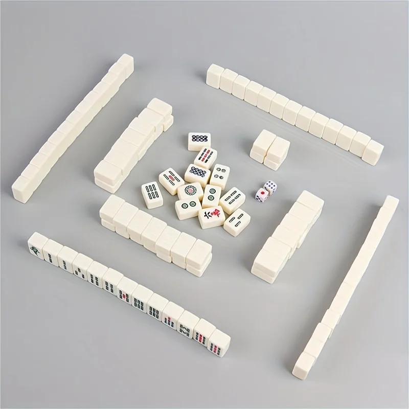 Compact Mahjong Set with Storage Box - 144 Tiles for Travel and Home Play