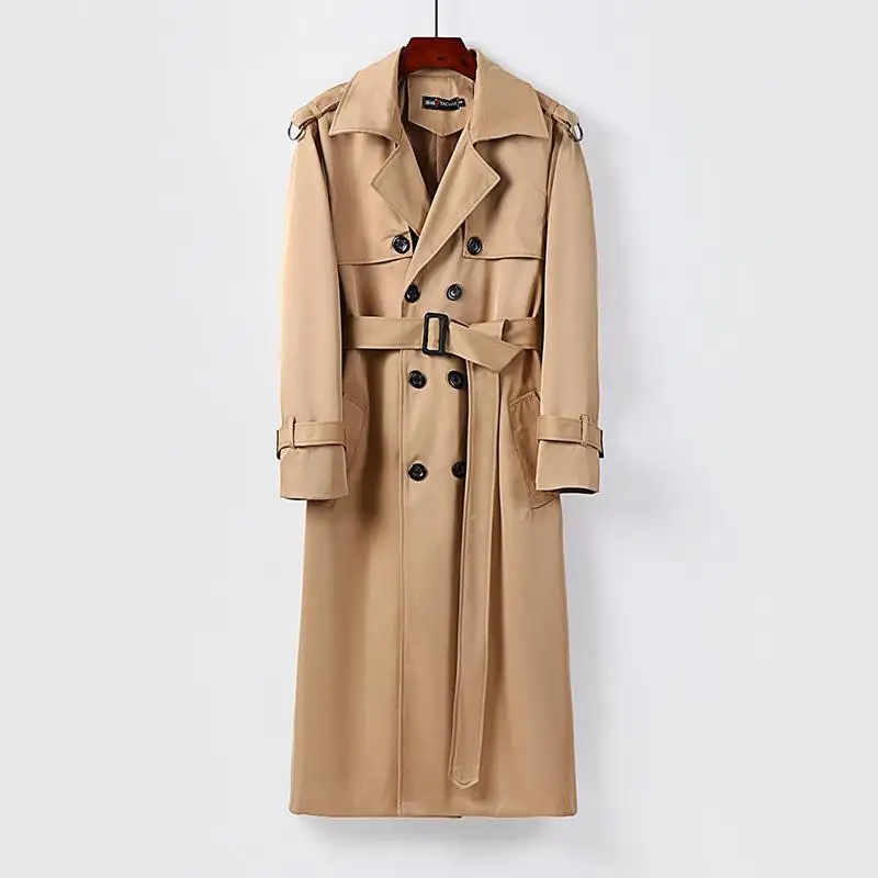 

Men's Thiened Extra Long Trench Coat Knee Length Faion Urban Sle Double Breasted Coat for Daily Wear Autumn Season
